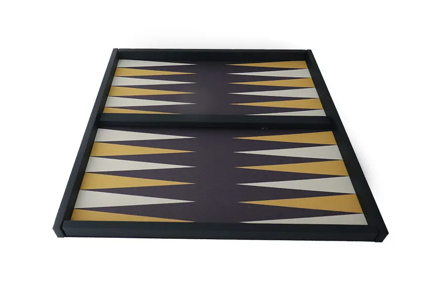 Luxury backgammon board with black and gold design, perfect for elegant gaming sessions.